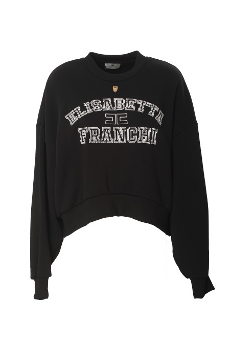 Shop ELISABETTA FRANCHI  Maglia: Elisabetta Franchi felpa cropped in misto cotone con logo college.
Felpa girocollo con stampa logo stile college in contrasto colore e placca logo in metallo dorato.
Composizione: 41% Cotone, 38% Poliestere, 21% Viscosa.
Vestibilità: Over.
Made in Italy.. MD00346E2-110